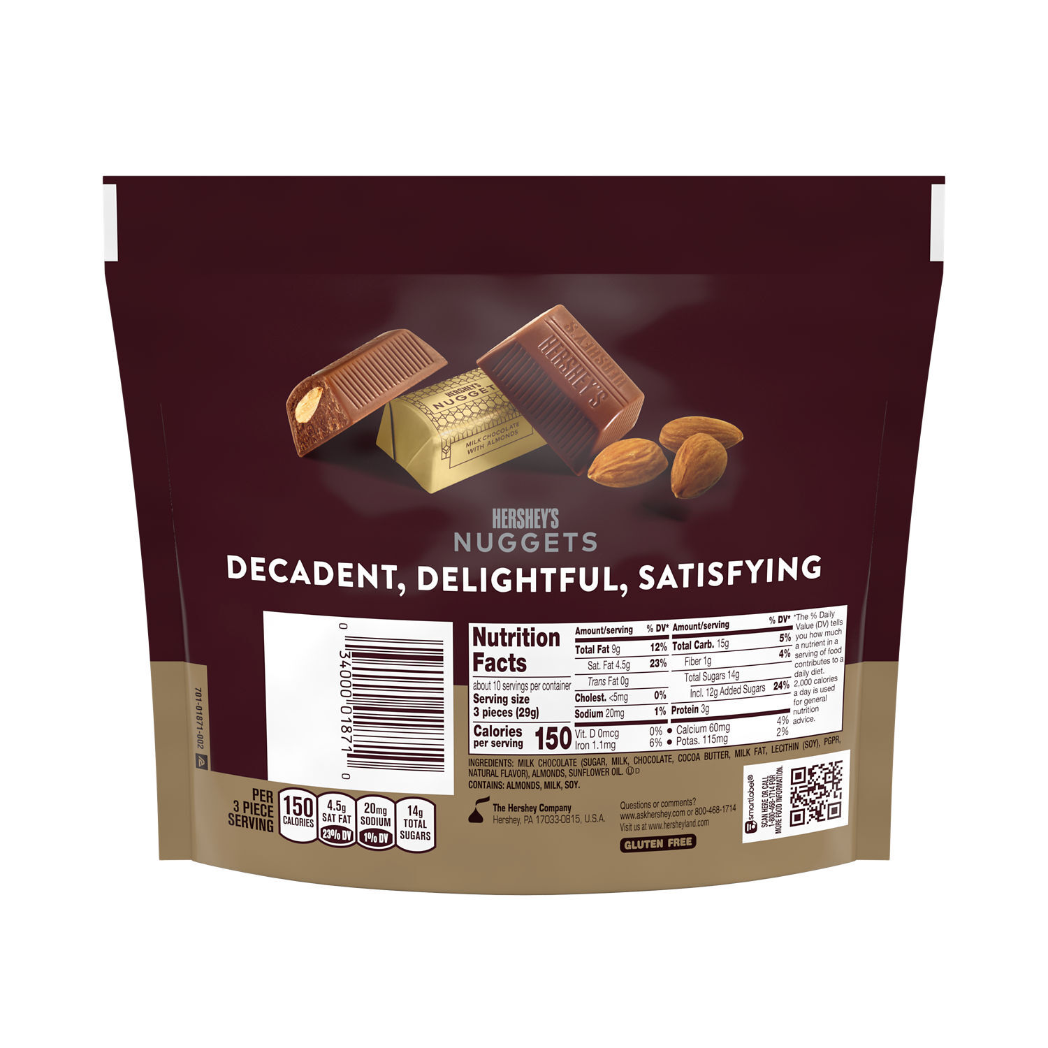 HERSHEY'S NUGGETS Milk Chocolate with Almonds 10.1oz Candy Bag
