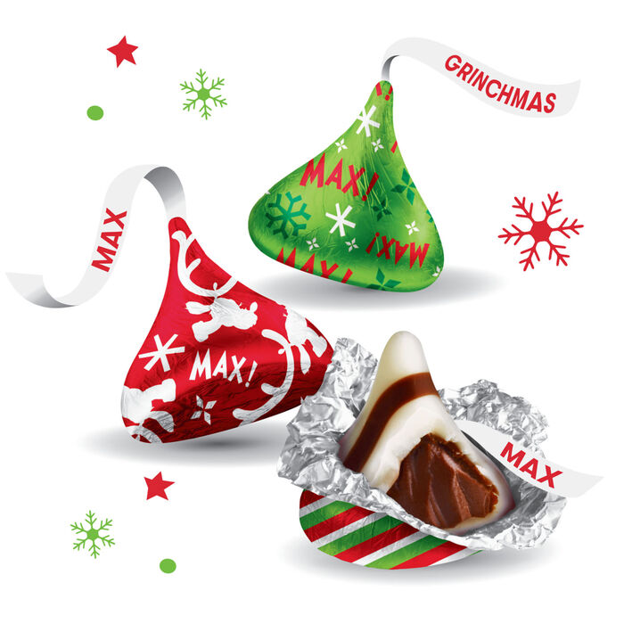 Image of HERSHEY'S HUGS Grinch Milk Chocolate and White Creme, Christmas , Candy Bag, 8.45 oz Packaging