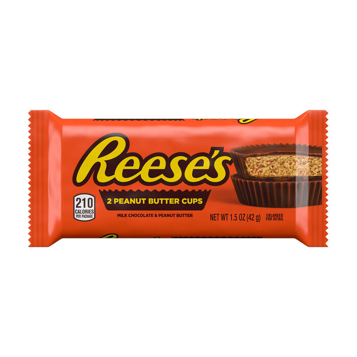Image of REESE'S Milk Chocolate Peanut Butter Cups Standard Size 1.5oz Candy Bar Packaging