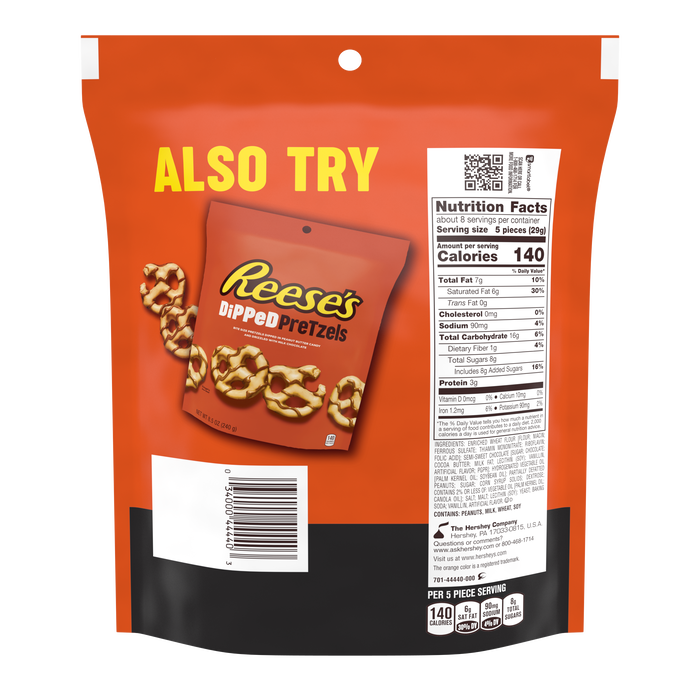 Image of REESES Peanut Butter Dark Chocolate Dipped Pretzels 8.5 oz. Share Bag Packaging