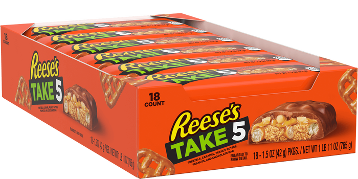 Image of REESE'S TAKE 5 Milk Chocolate Peanut Butter Standard Size 1.5oz Candy Bar Packaging