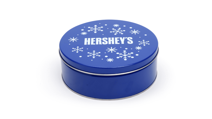 Image of WINTER HERSHEY'S  Milk and Dark Chocolate Assorted Blue Snowflake 2 lbs. Gift Tin Packaging