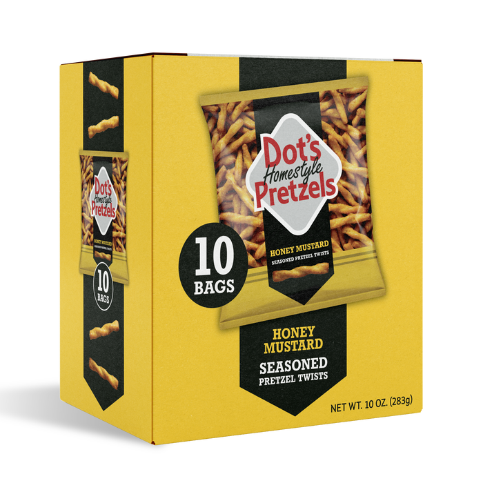 Image of Dot's Homestyle Honey Mustard Seasoned Pretzel Twists, 1 oz Bags (10 Count) Packaging