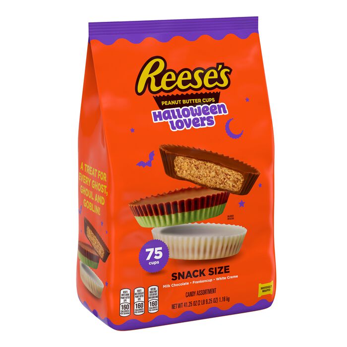 Image of REESE'S Assorted Peanut Butter Snack Size, Individually Wrapped Candy Bulk Bag, 41.25 oz (75 Pieces) Packaging
