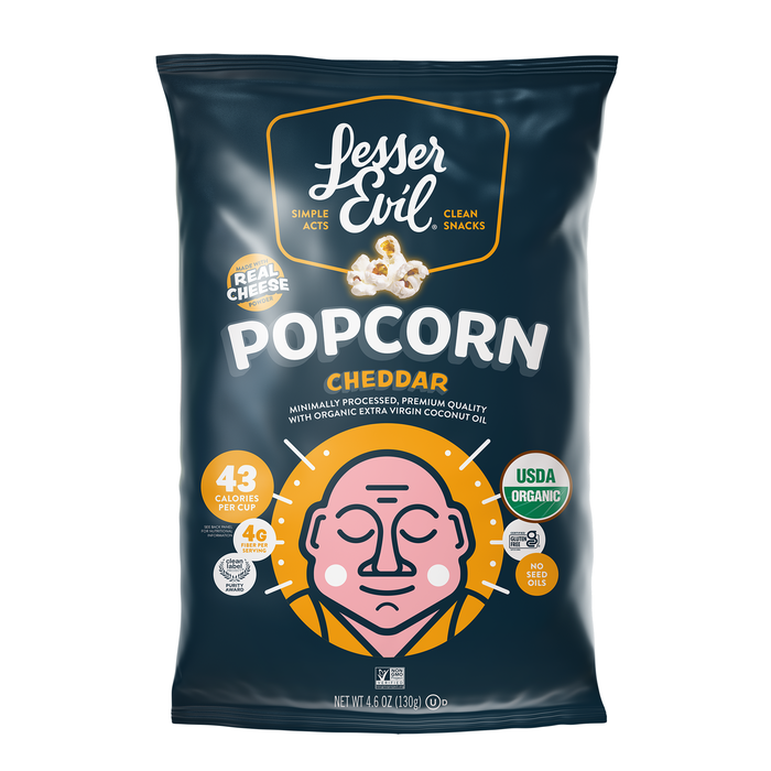 Image of LesserEvil Cheddar Popcorn 4.6oz Packaging