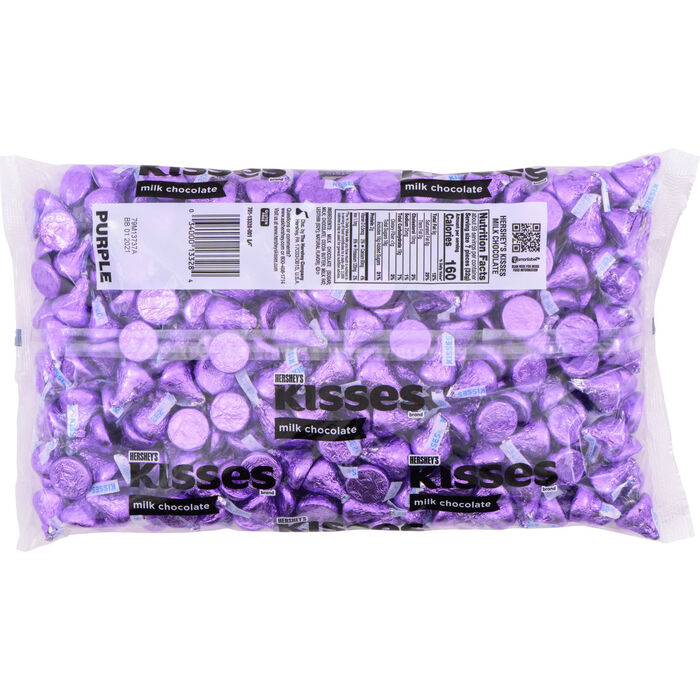 Image of HERSHEY'S KISSES Milk Chocolates in Purple Foils - 66.7oz Candy Bag Packaging