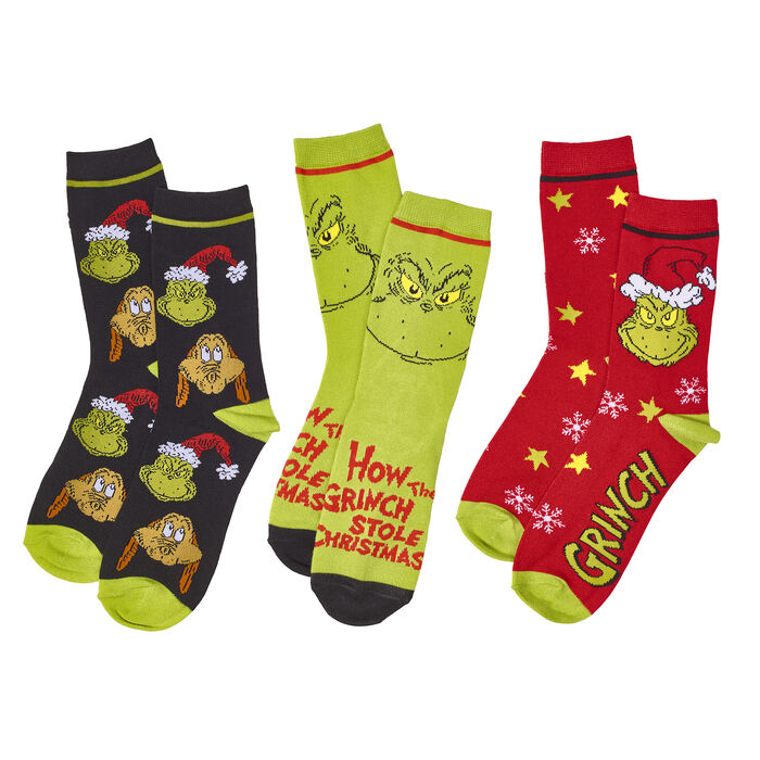 Image of Dr. Seuss™ Grinch 3-Pack Socks Set Packaging