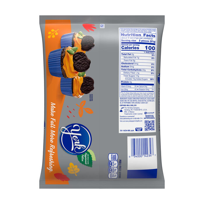 Image of YORK Dark Chocolate Peppermint Patties Pumpkins, Fall Candy Bag, 8.6 oz Packaging