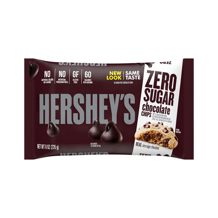 Image of HERSHEY'S Zero Sugar Chocolate Baking Chips Bag, 8 oz Packaging