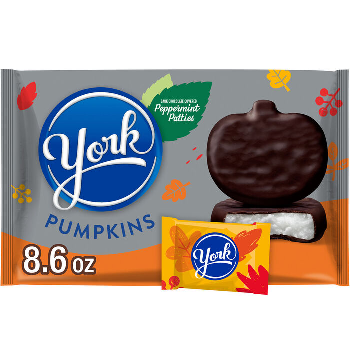 Image of YORK Dark Chocolate Peppermint Patties Pumpkins, Fall Candy Bag, 8.6 oz Packaging