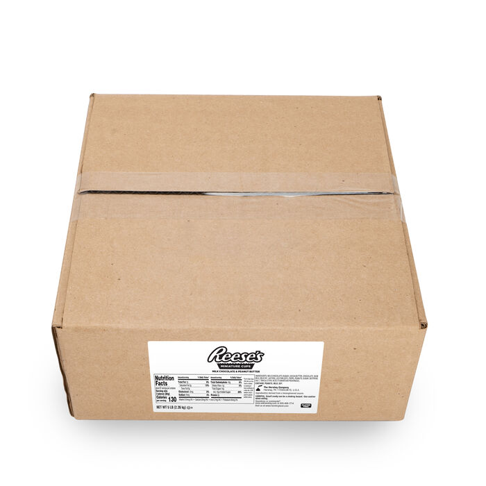 Image of REESE’S Peanut Butter Cups Miniatures 5 lbs. Bulk Candy Box Packaging