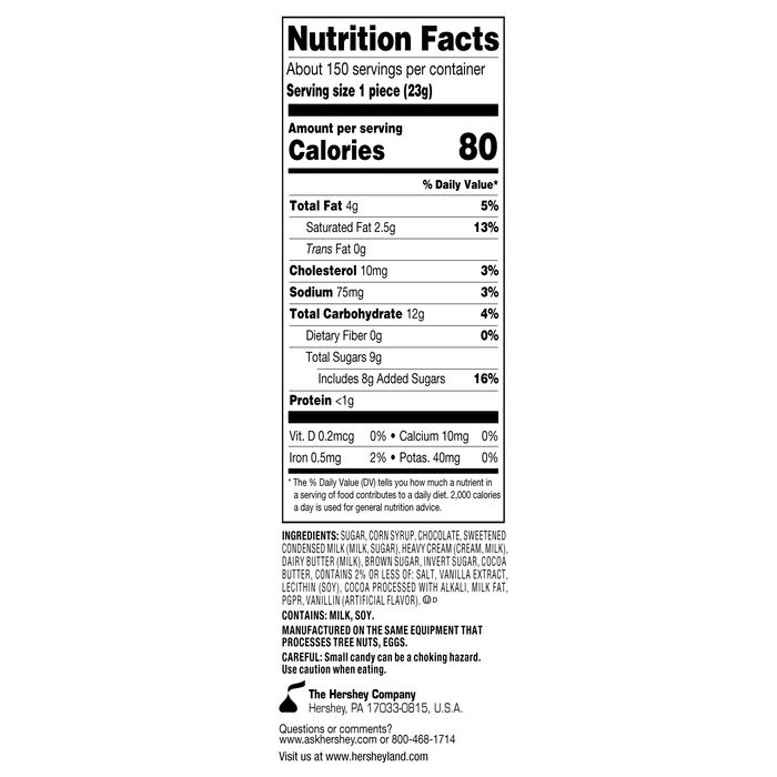 Image of HERSHEY'S Dark Chocolate Caramels with Sea Salt Bulk Box, 7.6 lbs (150 Pieces) Packaging