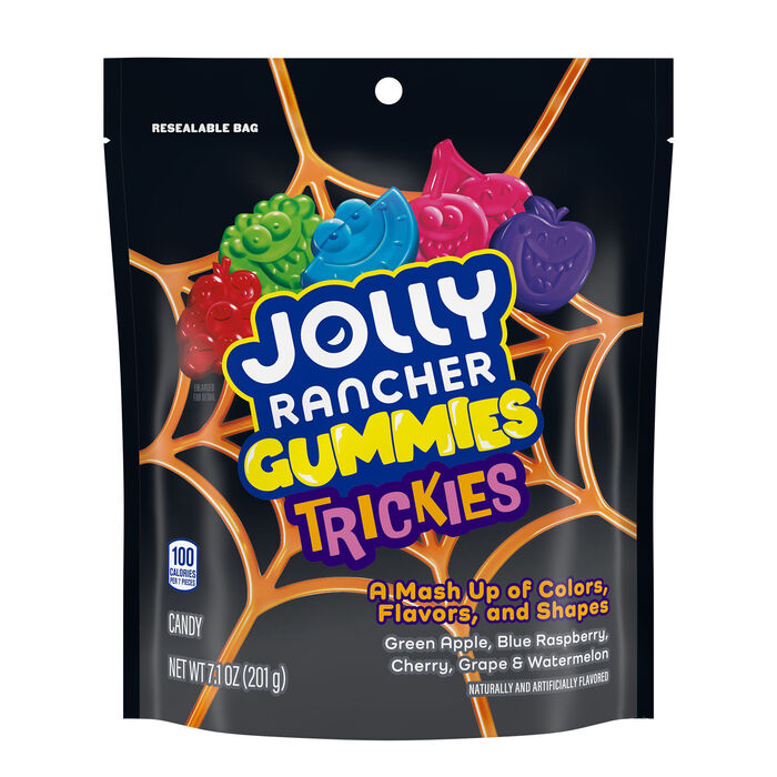 Image of JOLLY RANCHER TRICKIES Gummies Assorted Fruit Flavored, Halloween Candy Resealable Bag, 7.1 oz Packaging