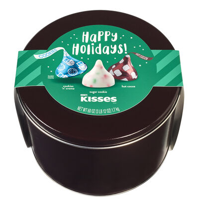 HERSHEY'S KISSES Holiday Cookies and Cocoa Flavor Trio Gift Tin | 3.75lbs