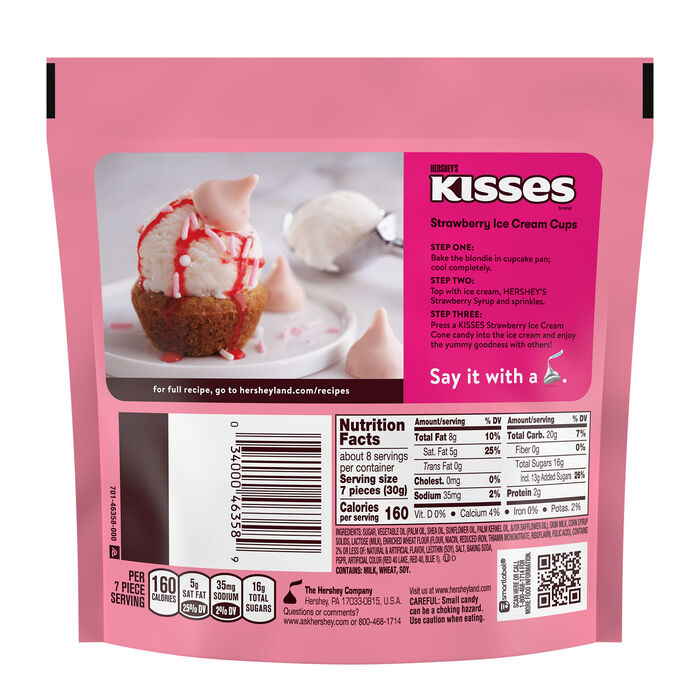 Image of HERSHEY'S KISSES Strawberry Ice Cream Cone Flavored Candy Share Pack, 8.2 oz Packaging