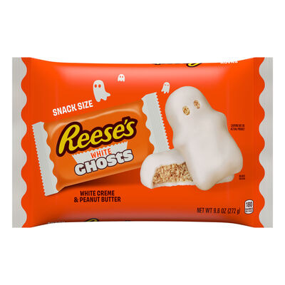 REESE'S White Creme Snack Size Peanut Butter Ghosts, Halloween Candy Bag, 9.6 oz