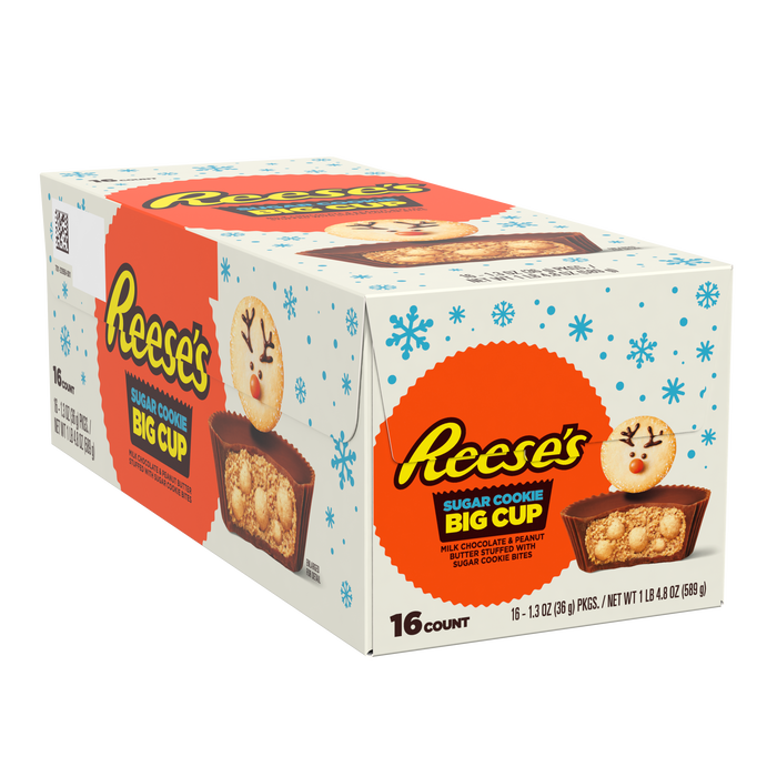Image of REESE'S Big Cup Sugar Cookie Milk Chocolate Peanut Butter Cups, Christmas Candy Packs, 1.3 oz (16 Count) Packaging