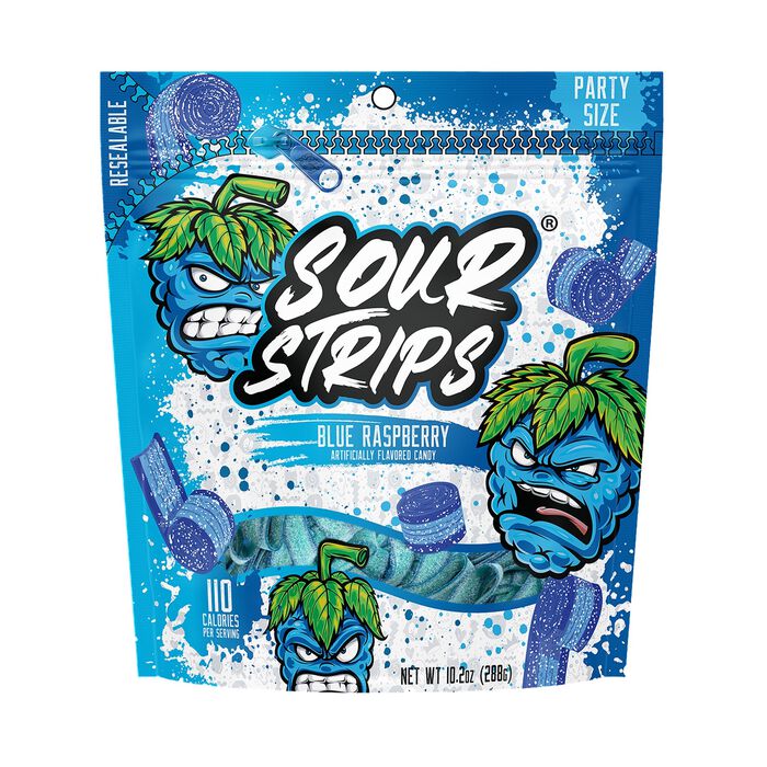 Image of Sour Strips Blue Raspberry Candy Party Bag, 10.2oz Packaging