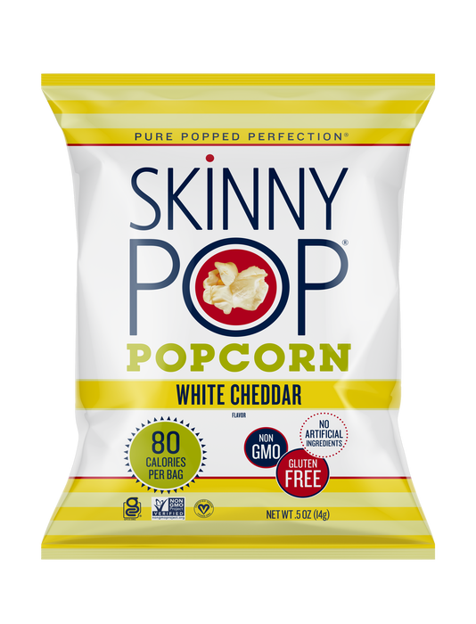 Image of SKINNYPOP Variety Pack Original and White Cheddar Popped Popcorn Bags, 0.5 oz (20 Count) Packaging