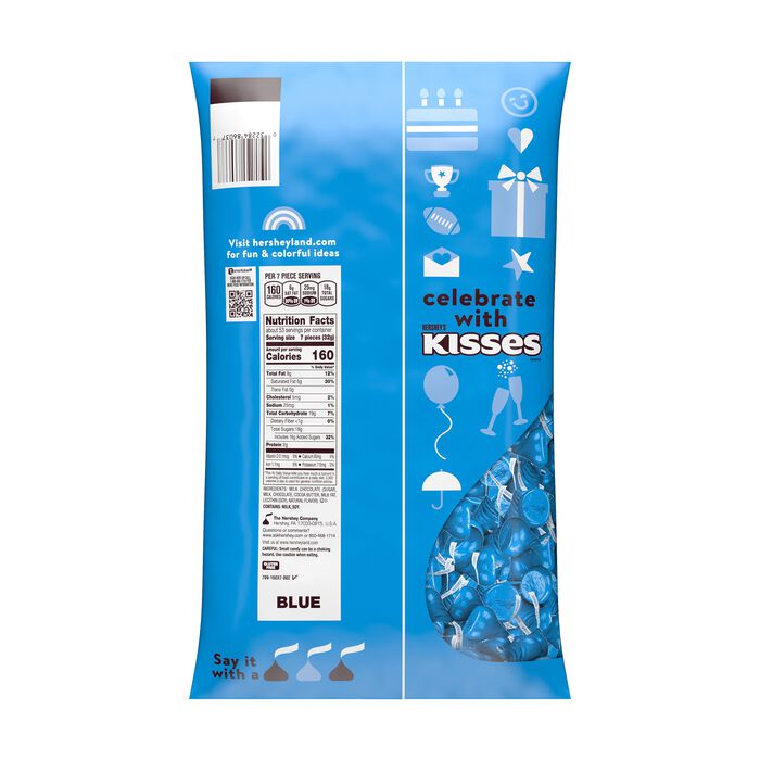 Image of HERSHEY'S KISSES Blue Foils Milk Chocolate Candy Bulk Bag, 60 oz Packaging