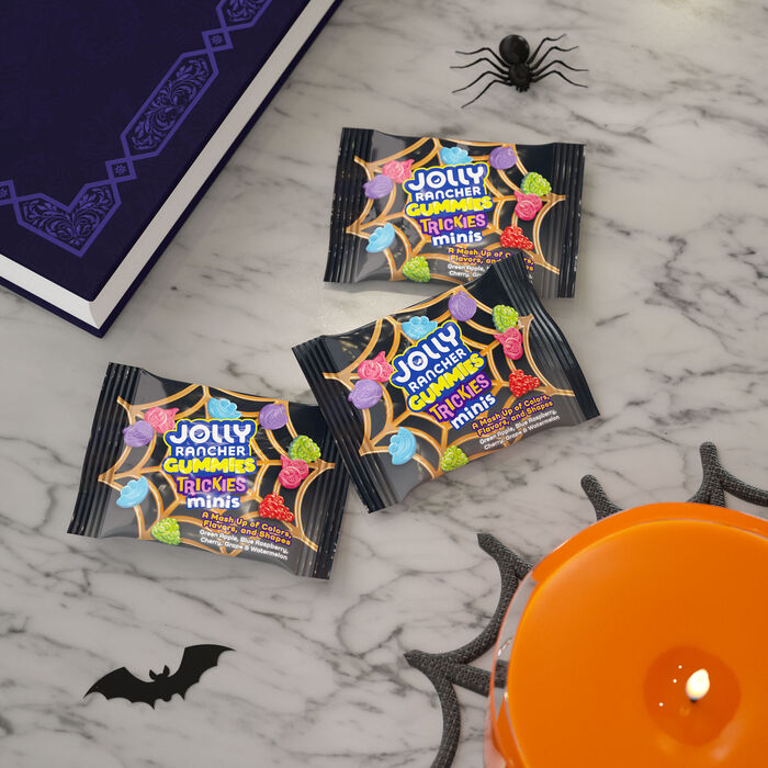 Image of JOLLY RANCHER TRICKIES Gummies Minis Assorted Fruit Flavored, Halloween Candy Bag, 9.2 oz Packaging