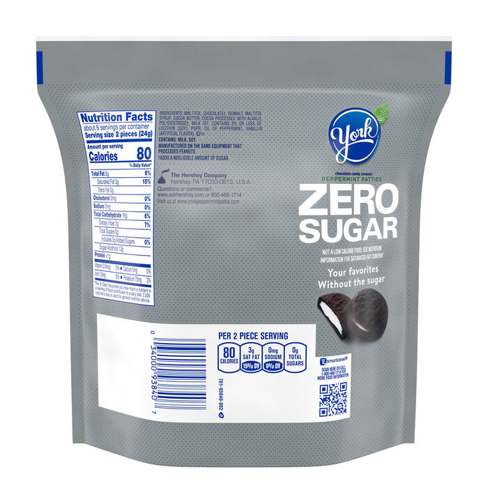 Image of YORK Zero Sugar Dark Chocolate Candy Peppermint Patties Miniatures 5.1oz Candy Bag Packaging