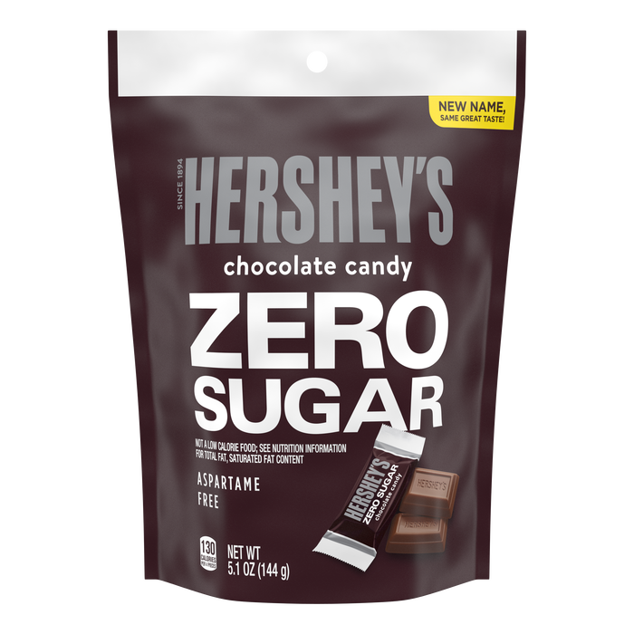 Image of HERSHEY'S Zero Sugar Chocolate Candy Bars, 5.1 oz bag Packaging