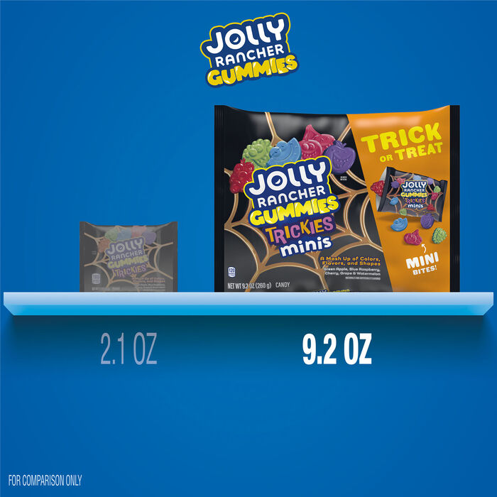 Image of JOLLY RANCHER TRICKIES Gummies Minis Assorted Fruit Flavored, Halloween Candy Bag, 9.2 oz Packaging