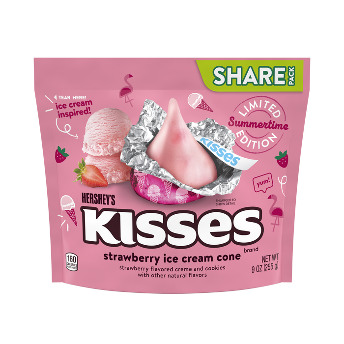 Image of HERSHEY'S KISSES Strawberry Ice Cream Cone Candy, 9 oz bag Packaging