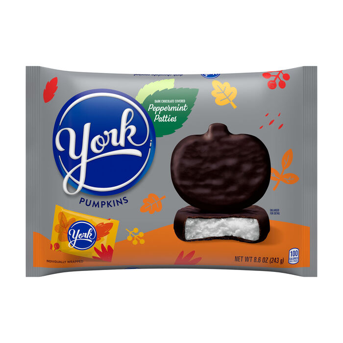 Image of YORK Dark Chocolate Peppermint Patties Pumpkins, Fall Candy Bag, 8.6 oz Packaging