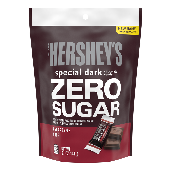 Image of HERSHEY'S SPECIAL DARK Zero Sugar Chocolate Candy Bar, 5.1 oz bag Packaging