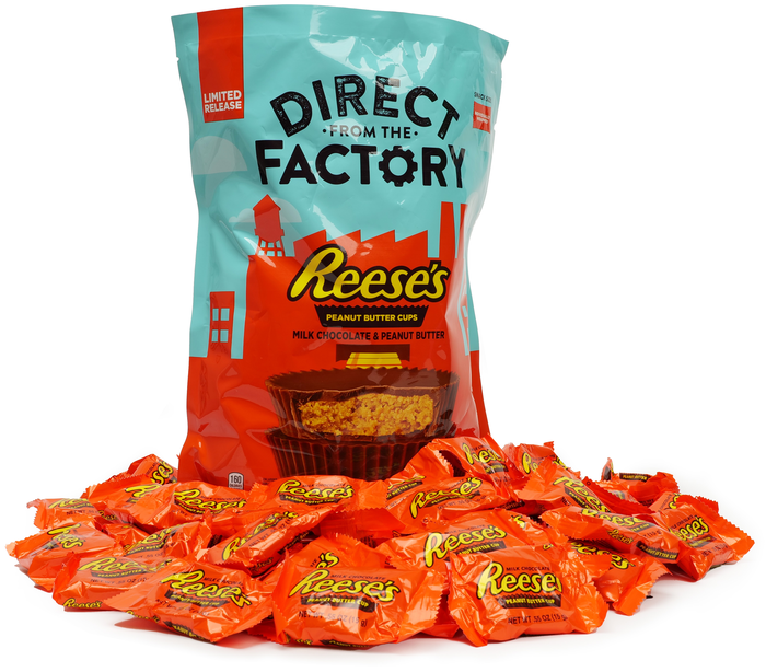 Image of REESE'S Direct From The Factory Milk Chocolate Peanut Butter Cups Snack Size Bag, 33 oz. Packaging