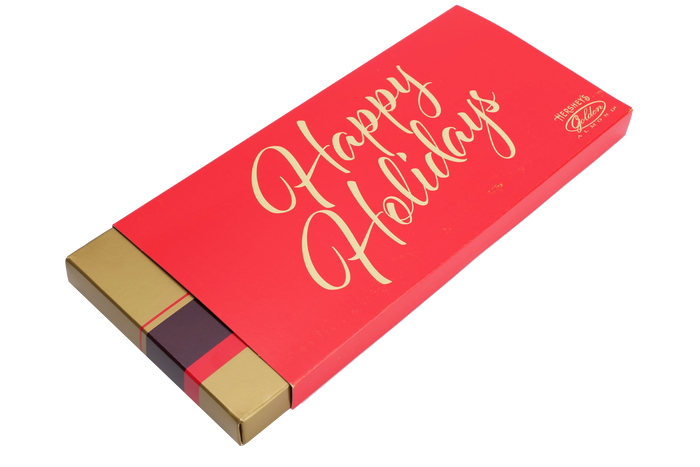 Image of HERSHEY'S GOLDEN ALMOND Bar with Happy Holidays Sleeve 14 oz. box Packaging