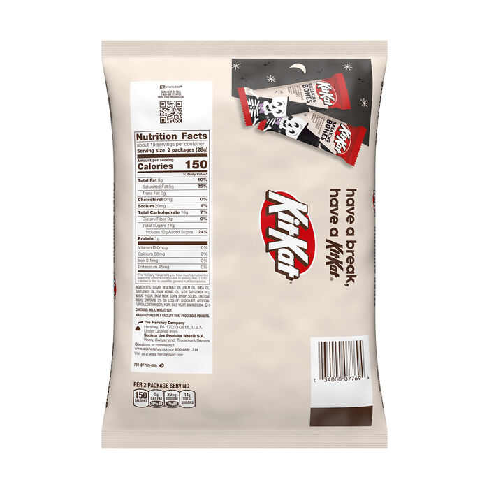 Image of KIT KAT&reg; Breaking Bones Vanilla Flavored Creme Wafer Snack Size, Halloween Candy Bag, 10.29 oz Packaging