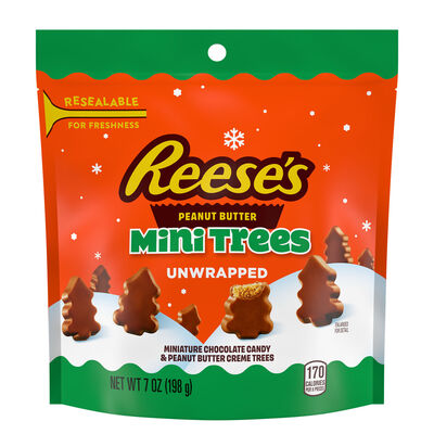REESE'S Chocolate Peanut Butter Creme Mini Trees, Christmas , Candy Bag, 7 oz