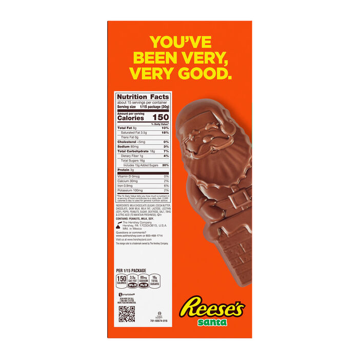 Image of REESE'S Milk Chocolate Peanut Butter Santa, Christmas Candy Box, 16 oz Packaging