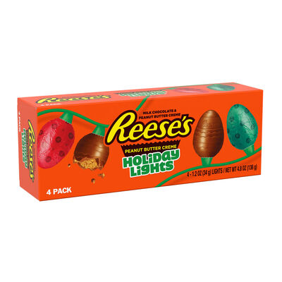 REESE'S Milk Chocolate Peanut Butter Creme Holiday Lights, Christmas Candy Box, 4.8 oz (4 Pieces)