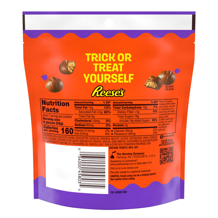 Image of REESE'S Unwrapped Milk Chocolate Peanut Butter Creme Mini Halloween Pumpkins, 7.6oz Bag Packaging