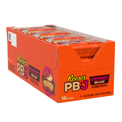REESE'S Big Cup PB&J Strawberry Milk Chocolate Peanut Butter Cups Candy Packs, 1.4 oz (16 Count)