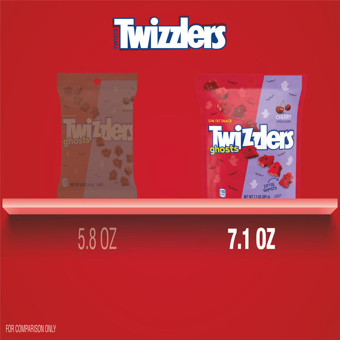 Image of TWIZZLERS Ghosts Cherry Flavored Chewy, Halloween Candy Bag, 7.1 oz Packaging