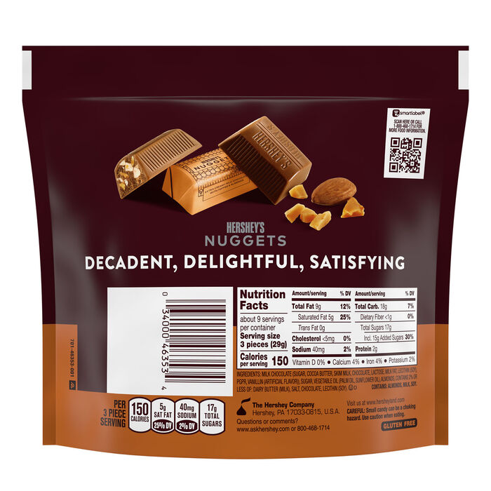 Image of HERSHEY'S NUGGETS Milk Chocolate, Toffee and Almonds Candy Share Pack, 9 oz Packaging