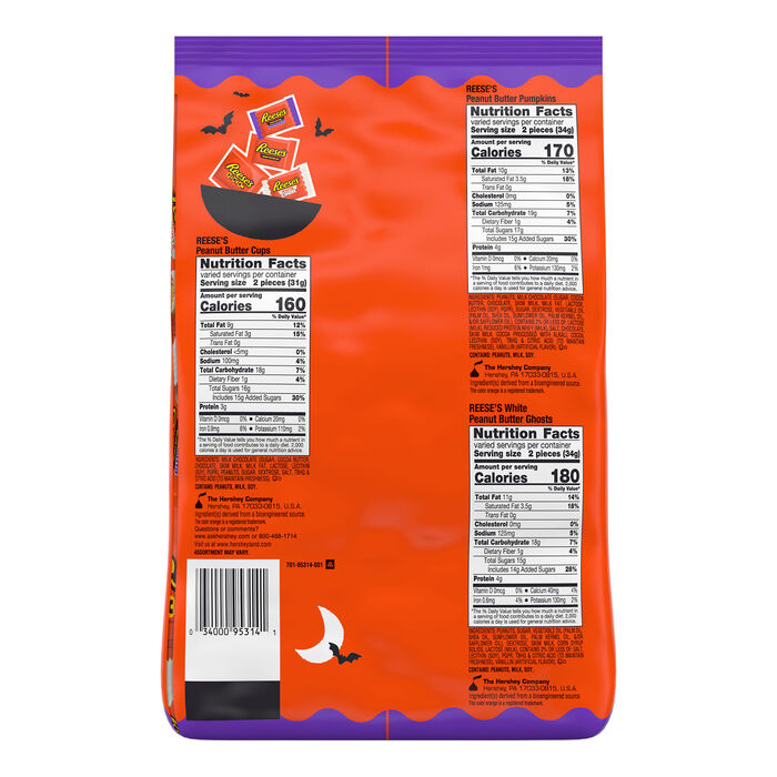 Image of REESE'S Assorted Snack Size Halloween Candy, Bulk Bag, 36.03 oz (65 Pieces) Packaging