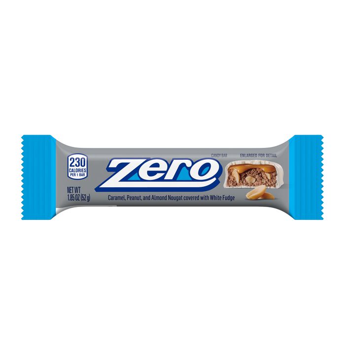 Image of ZERO White Fudge, Caramel, Peanut and Almond Nougat Candy Bars, 1.85 oz (24 Count) Packaging