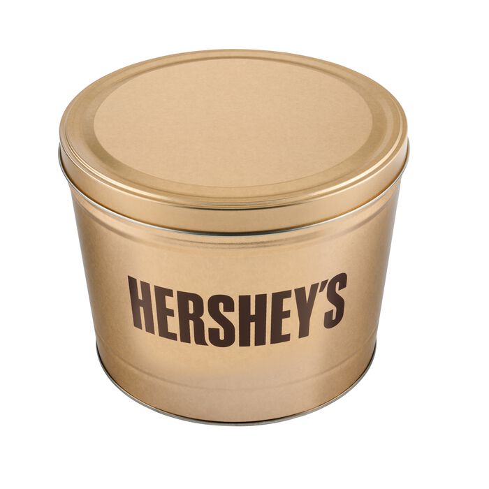 Image of HERSHEY’S Assorted Snack Size Gold Gift Tin, 7 lbs Packaging