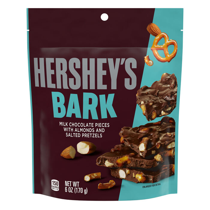 Image of HERSHEY'S Milk Chocolate Candy Bark with Almonds and Salted Pretzels Bag, 6 oz Packaging