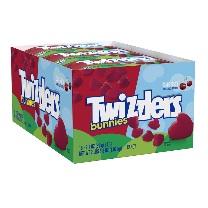 Image of TWIZZLERS Cherry Flavored Bunnies, Easter Candy Bags, 2.1 oz (18 Count) Packaging