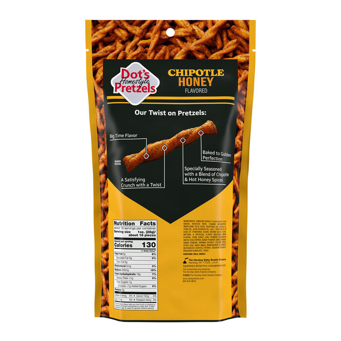 Image of DOT'S Homestyle Pretzels Chipotle Honey Flavored Seasoned Pretzel Twists Bag, 16 oz Packaging