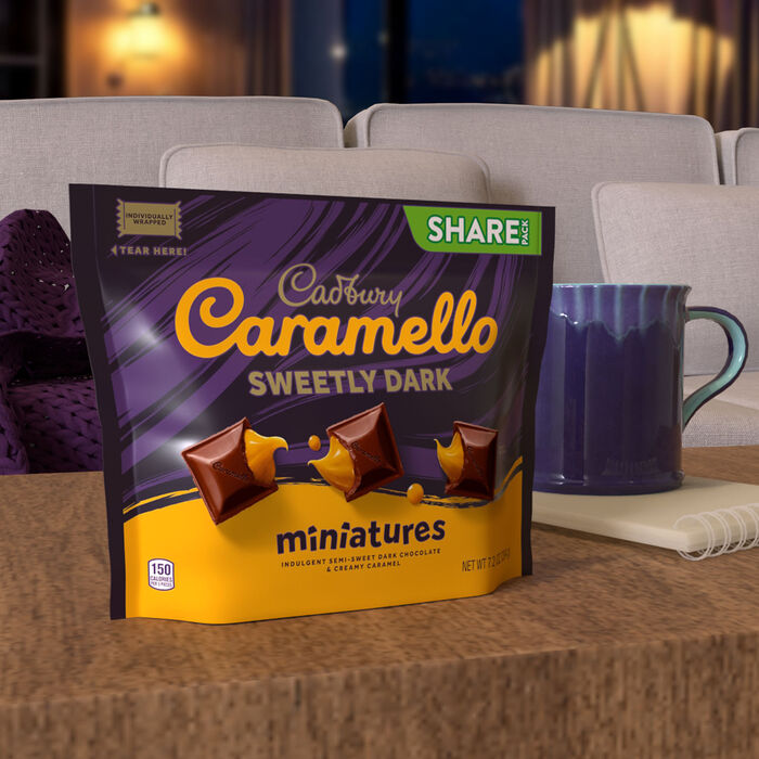 Image of CADBURY CARAMELLO SWEETLY DARK Miniatures Chocolate Caramels Share Pack, 7.2 oz Packaging