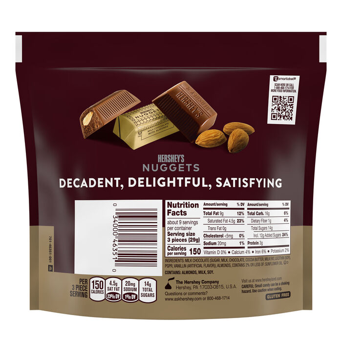 Image of HERSHEY'S NUGGETS Milk Chocolate with Almonds Candy Share Pack, 8.8 oz Packaging