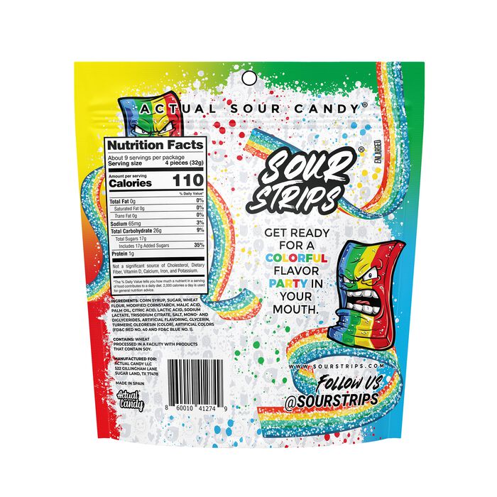 Image of Sour Strips Rainbow Candy Party Bag, 10.2oz Packaging